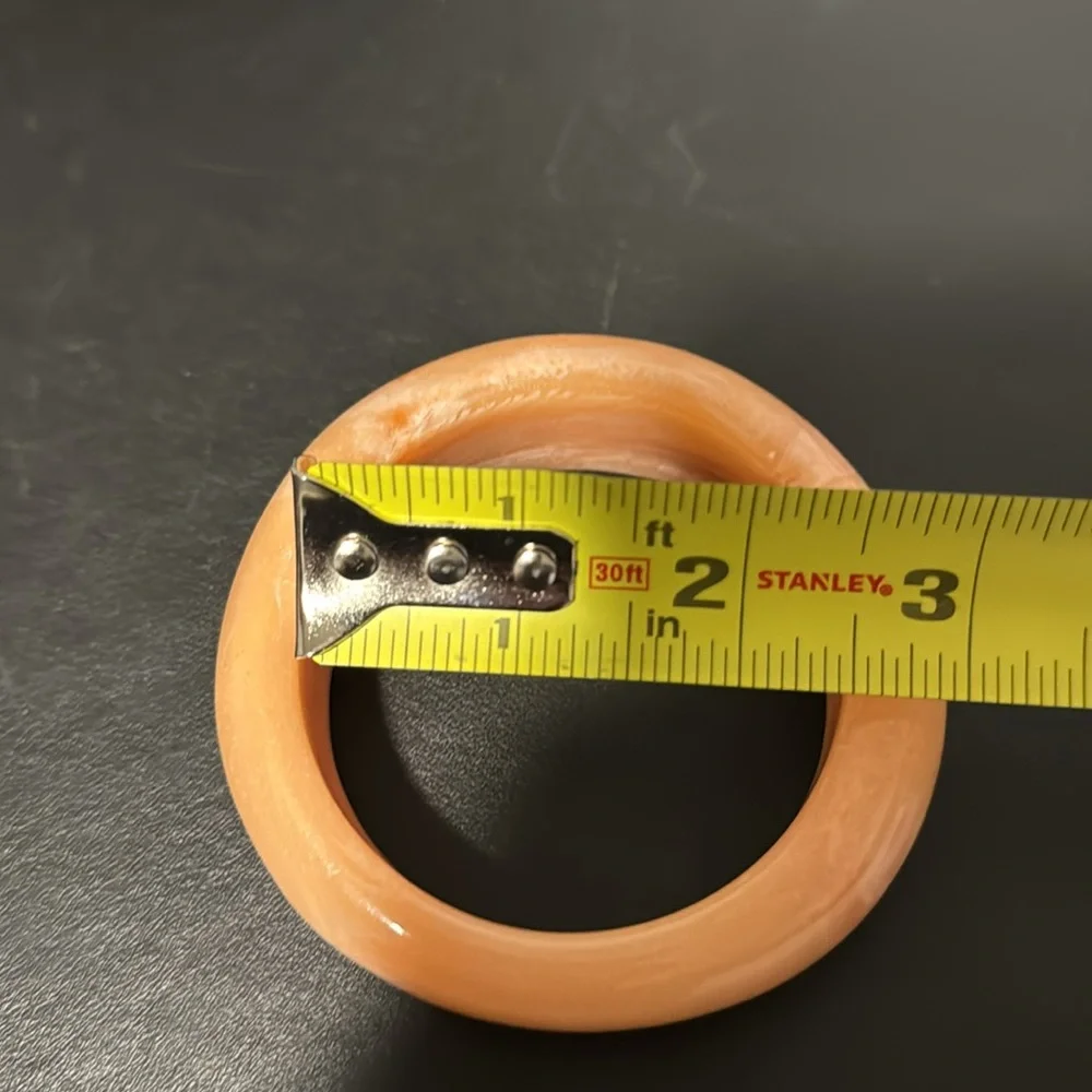 Vintage Plastic Bangle Bracelet, Peach, Marble, Asymmetrical, Retro, Boho